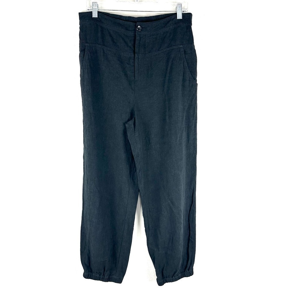 Anthropologie Black Linen Blend Relaxed Barrel Fit Cuffed Ankle Pants Size 8